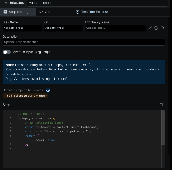 Buggy script example