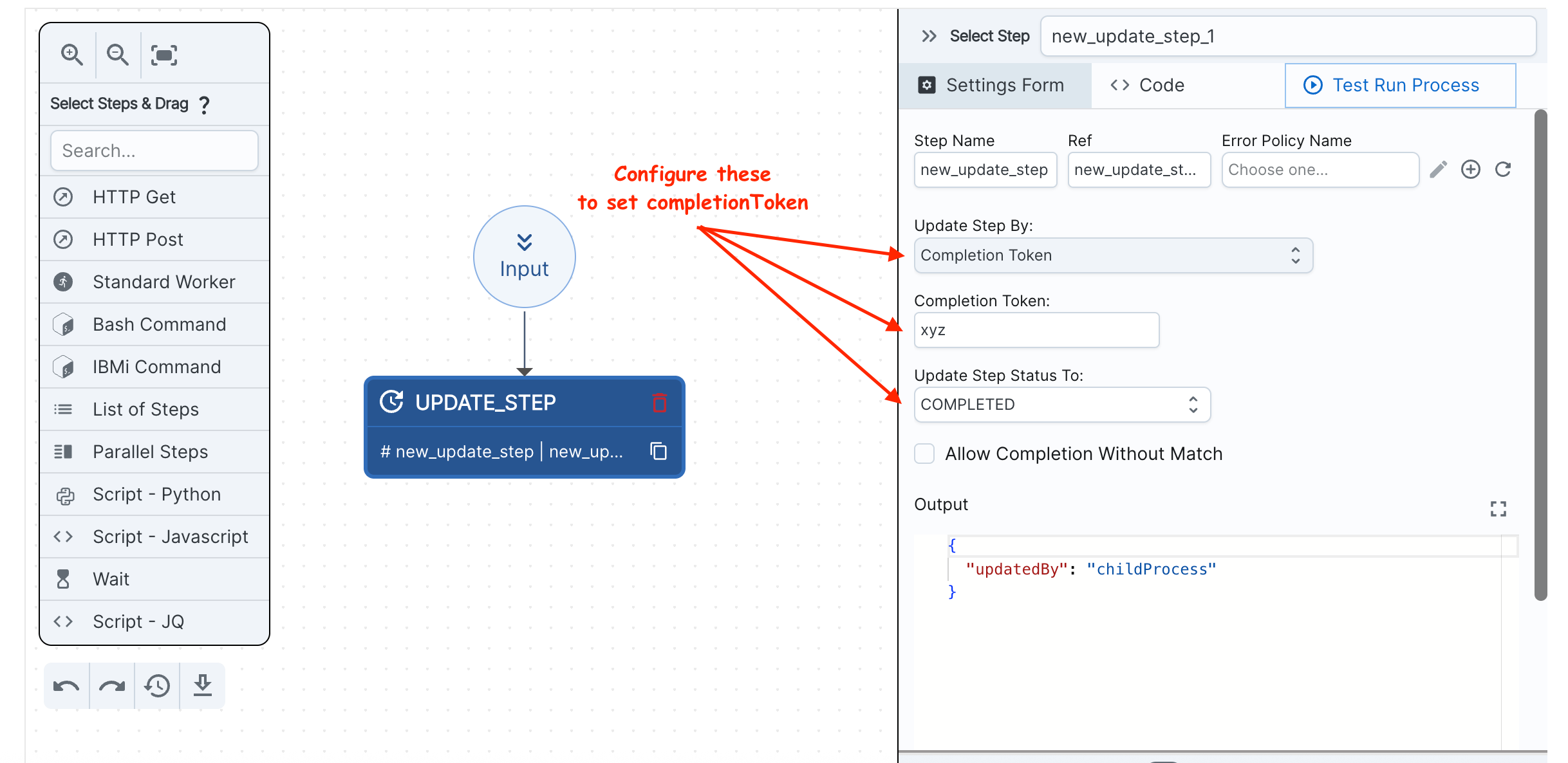 Update Step Using Completion Token