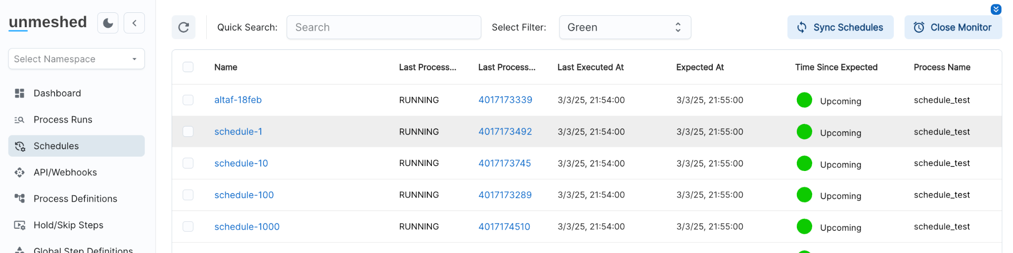 Monitoring Schedules - All Green