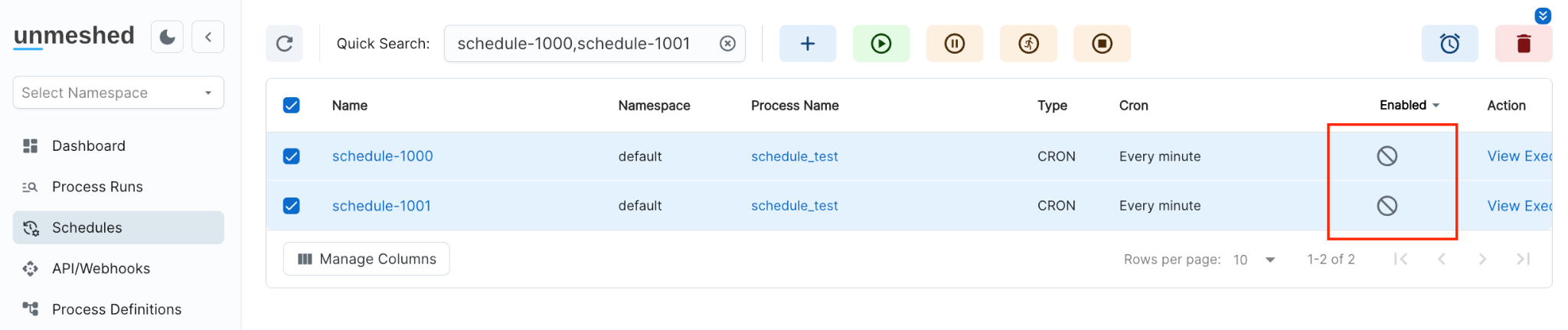 Pause Schedule View