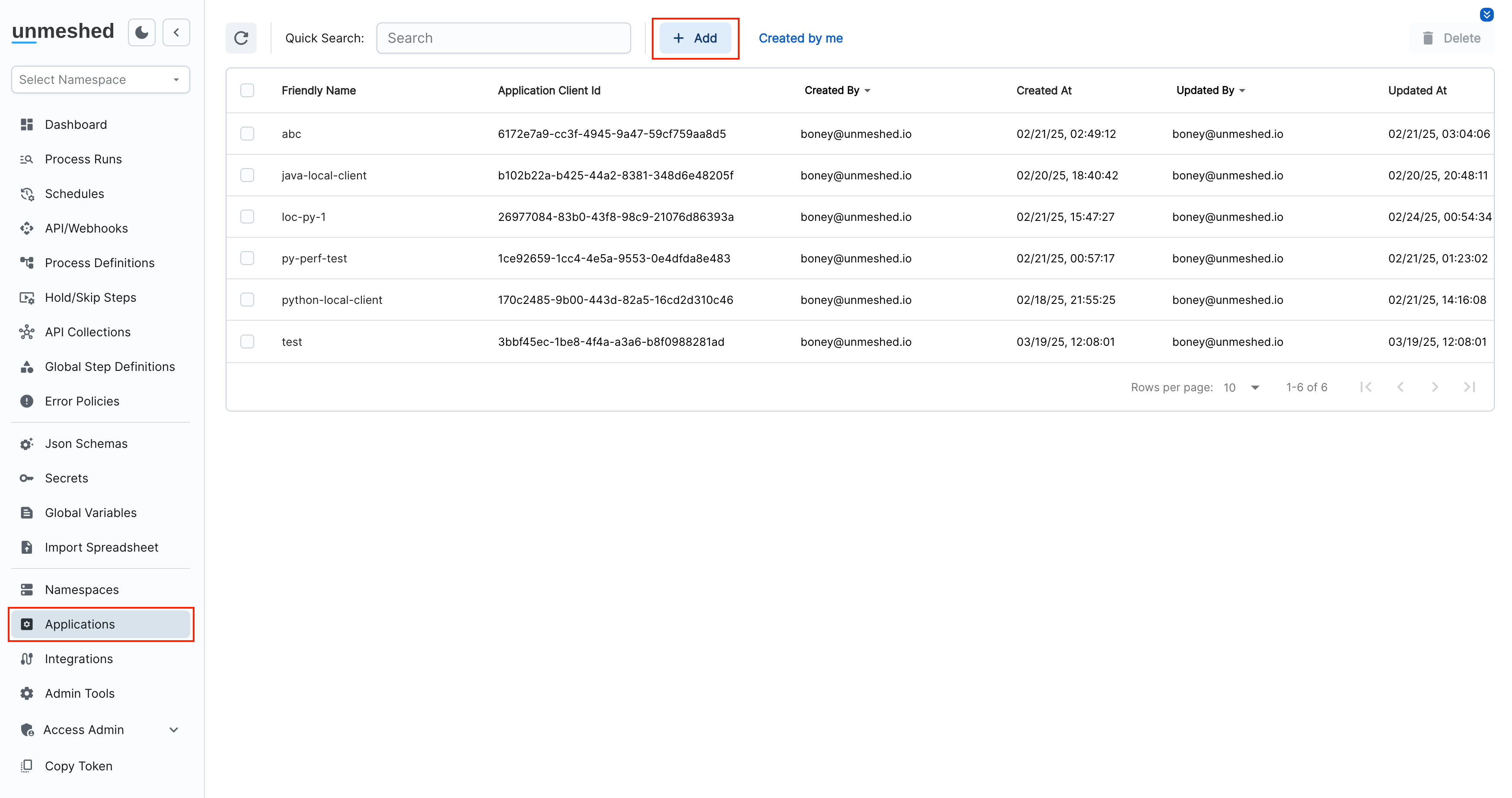 Applications section